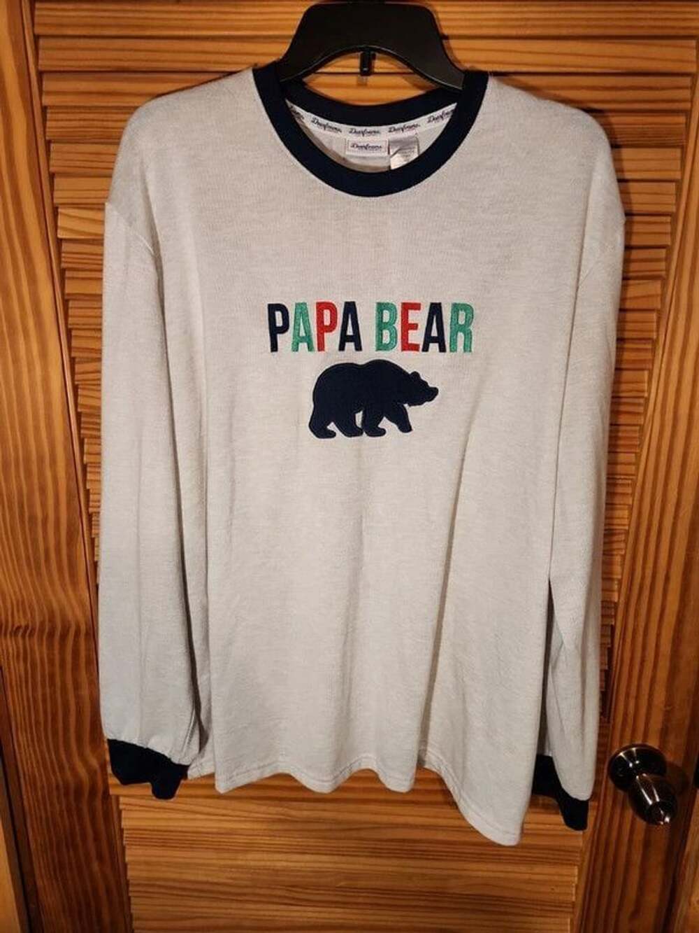 Dearfoams Papa Bear Loungewear Pajama Top Cream/Black Ringer Long Sleeve